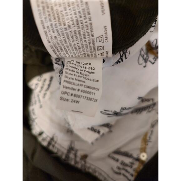 Gloria Vanderbilt Green Corduroy Mid Rise Straight Leg Embroidered Pants 24W - Picture 14 of 14